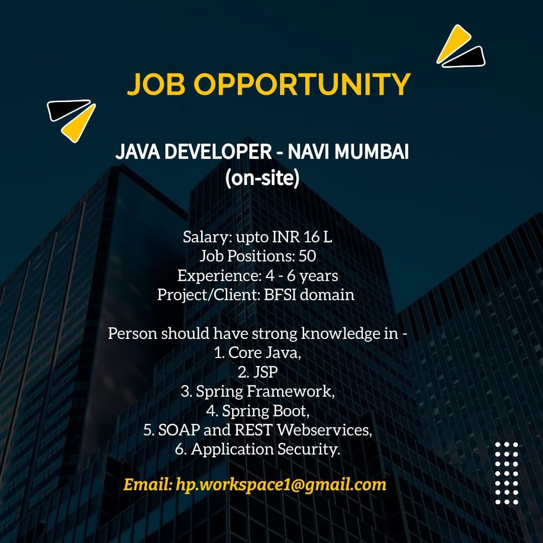 Job opportunities Java developer Navi -Mumbai