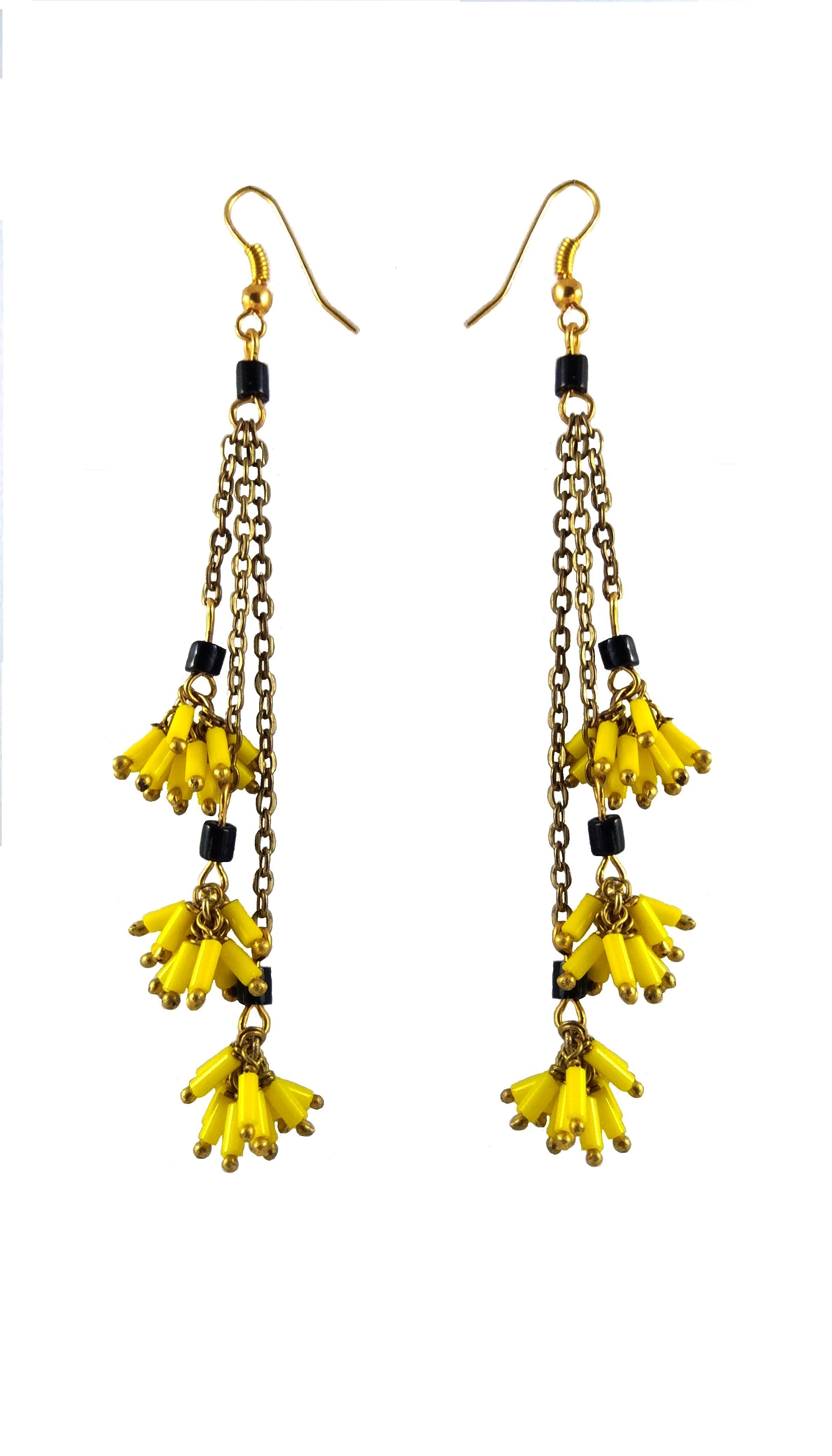  hand made earrings antique style with chain and yellow colour