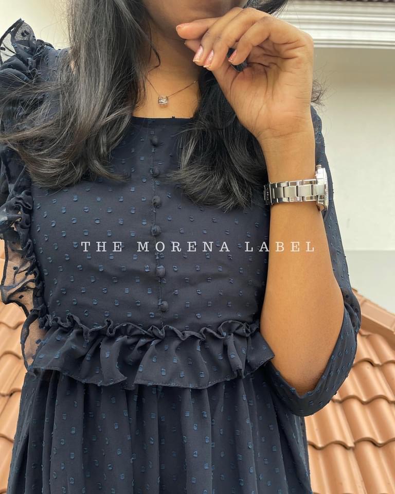 Frilled Yoke Butta Georgette Dress  | The MoReNa Label  | Free Shipping across India | DM for orders and for other details